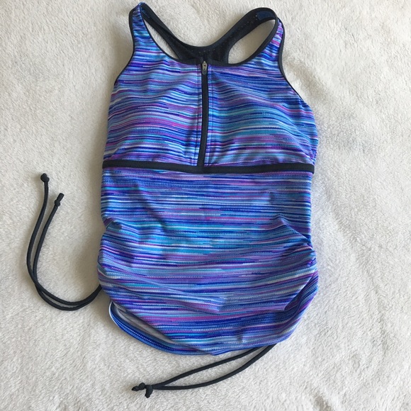 Free Country Specks Zip Front Tankini Swim Top S - Picture 2 of 8